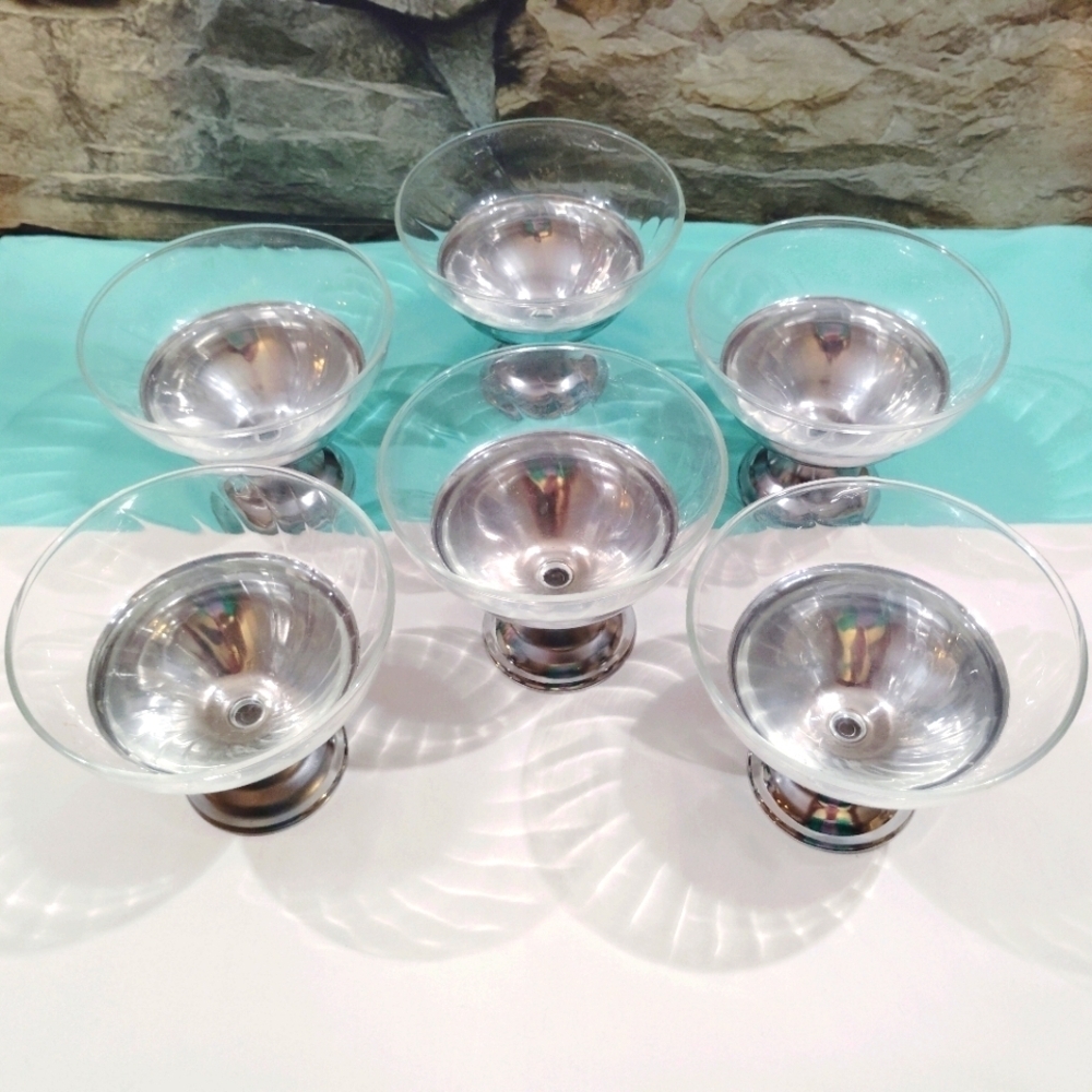 6 Vintage Sherbet Cups Bowls Ice Cream Dessert Pudding MCM 50s Footed Pedestal - Picture 4 of 12
